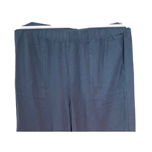 FELINA Pre-Washed Crop Pants MED Navy Elastic Waist Cotton Linen Blend - Picture 7 of 7